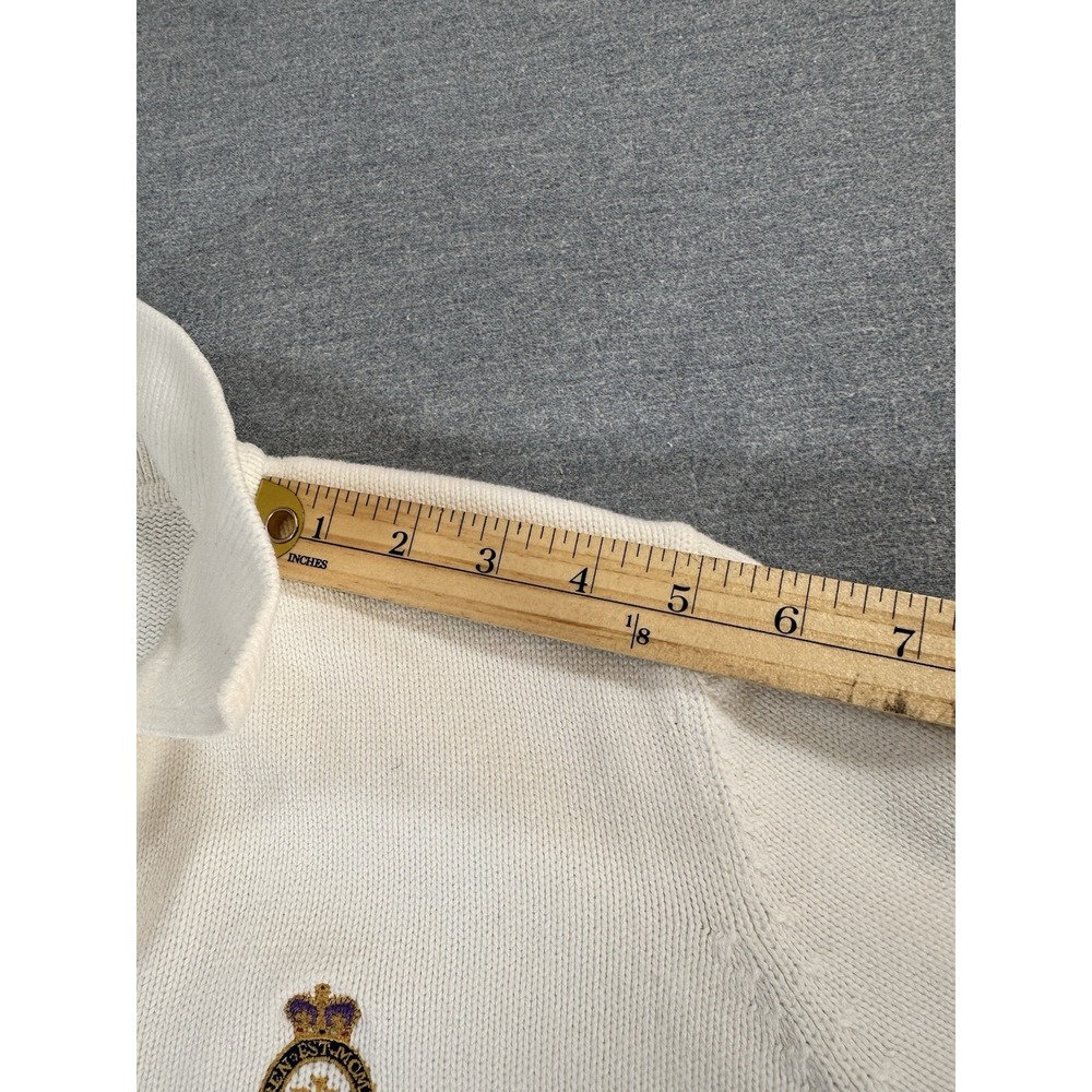 Y2K Lauren Ralph Lauren Jeans Co Sweater Womens PM White Cotton RL Crest Petite - Picture 7 of 10